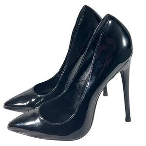 NWOT! ELISABET TANG! STUNNING BLACK PATENT LEATHER POINTY CLASSIC PUMPS! SZ 6M